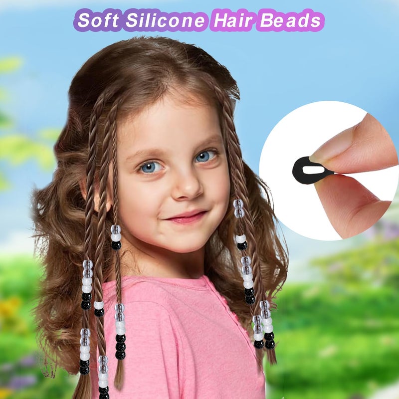 Everfunny 150 Pcs Glitter Silicone Hair Beads for Women Girls Braids, Soft Colorful Pony Beads Bulk for Kids Girls Women Hair Accessories for Braids(Black) - Image 3